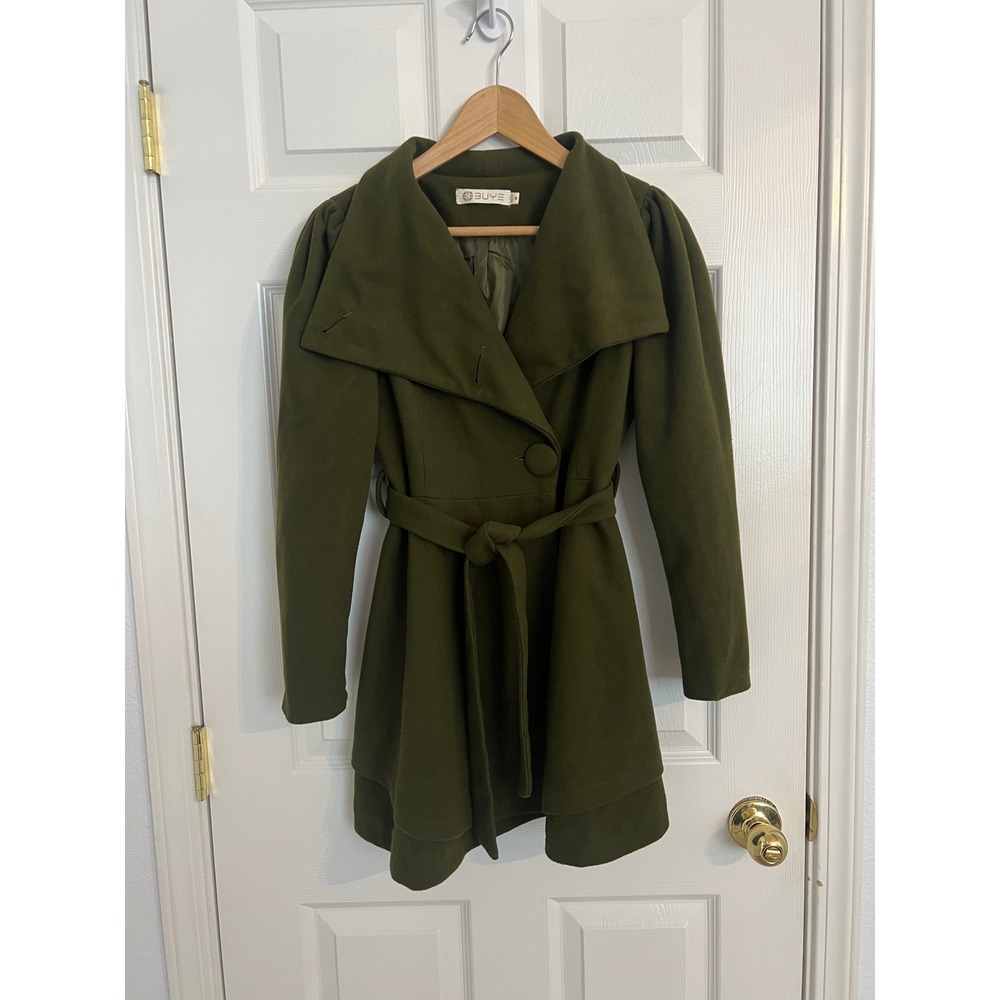Olive Y2K Military Trench Coat Belted Utility Jacket BUY M